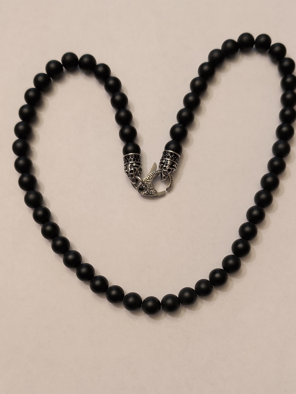 Genuine Onyx Stainless Steel Beaded Necklace